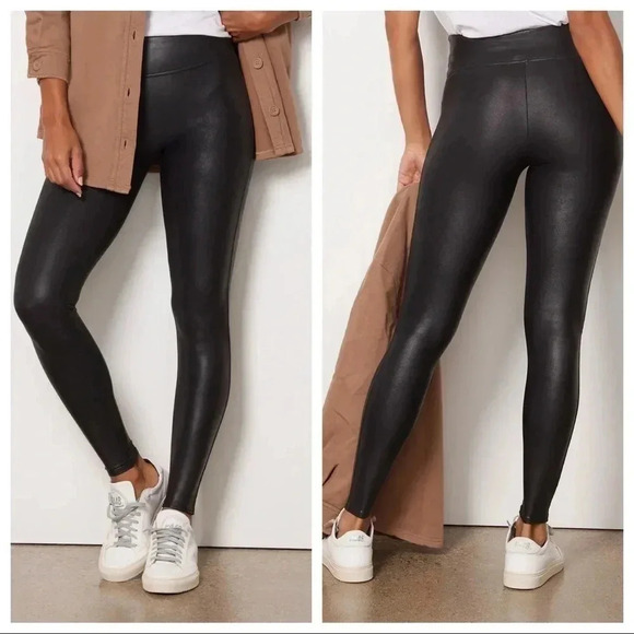 Spanx Faux Leather Pull On High Waisted Black Leggings 2437 - Picture 12 of 14